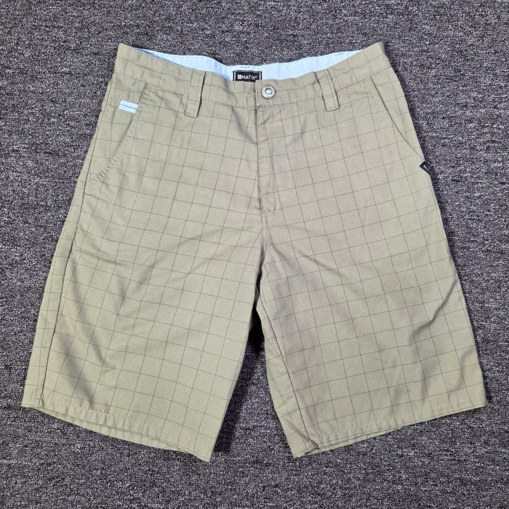 Matix Jerobi Shorts‎ Mens 28 Olive Green Grid Pattern Skateboarding Streetwear